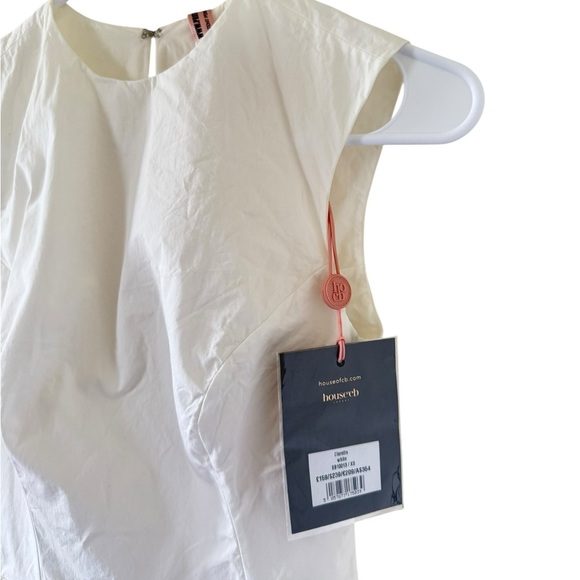 House of CB NEW CLARETTA White Pleated Cotton Mini Dress - Picture 5 of 10